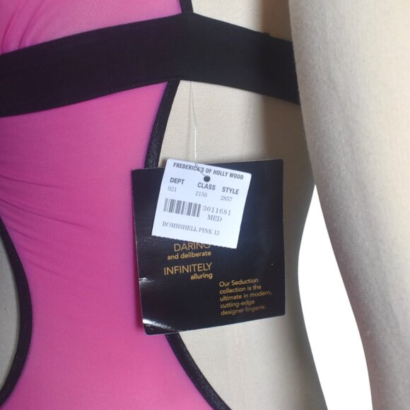 Seduction by Frederick's Of Hollywood Bombshell Pink Lingerie Bodysuit Mesh M - Picture 5 of 8